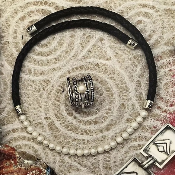 Silpada Freshwater Pearl & Black Leather Choker N1066 Vintage - Picture 5 of 15